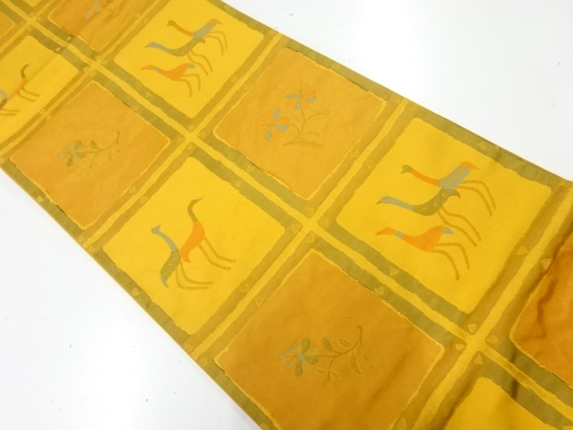 JAPANESE KIMONO / VINTAGE FUKURO OBI / WOVEN FLOWER & BIRD
